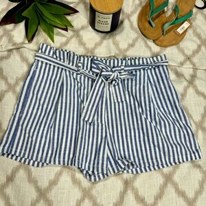 Striped linen paperbag shorts